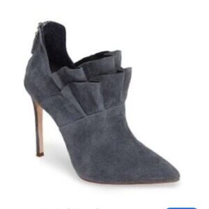Pour La Victoire Layered Ruffle Suede Style Stiletto Booties - Light Blue